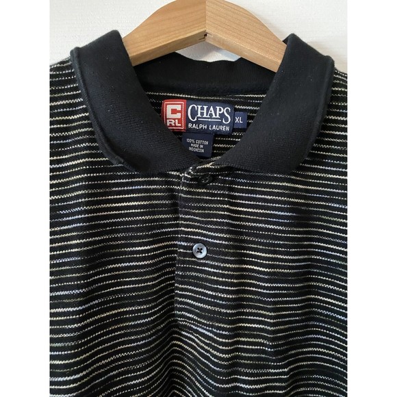 Chaps Ralph Lauren size XL black striped Polo 100% cotton short sleeve - Picture 5 of 7